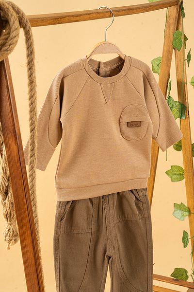 bombe Baby Kids Crew Neck Pants Sweat Cotton Comfortable 2-Piece Set Trend Fashion Bottom Top Set
