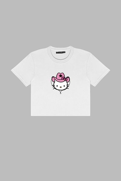 Bak Moda Cowboy H. Kitty Printed White Crop Top