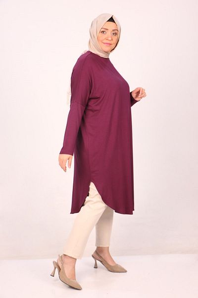 Eslina 38110 Plus Size Low Sleeve Combed Cotton Tunic - Purple