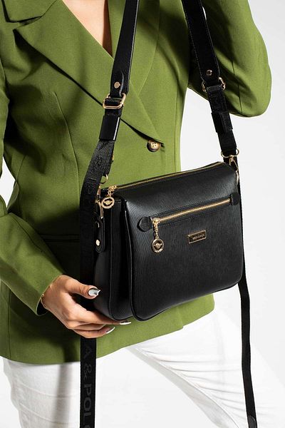 Getcho Bavlor Black Women's Crossbody Bag Zippered Medium Size Adjustable Strap Daily Stylish Shoulder Model