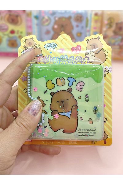 Limmy Capybara Water Sequin Capybara Notepad with Keychain and Sticker (7.5X7.5 cm) - Cute