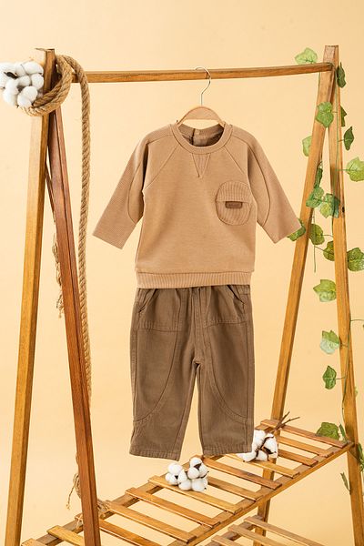bombe Baby Kids Crew Neck Pants Sweat Cotton Comfortable 2-Piece Set Trend Fashion Bottom Top Set