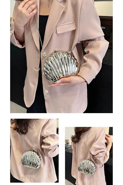 larosee Oyster Model Metal Chain Strap Detailed Women's Evening Dress Bag Shoulder Bag Handbag
