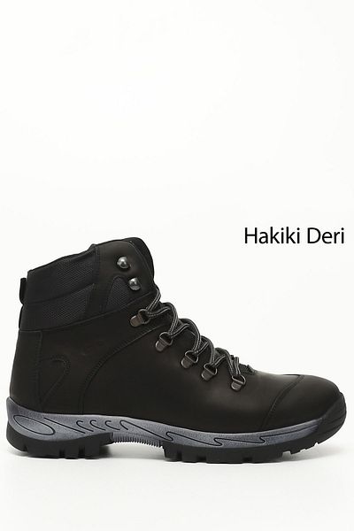 GÖNDERİ(R) Herren-Outdoor-Stiefel aus schwarzem Nubukleder mit Schnürung und Gummisohle aus echtem Leder