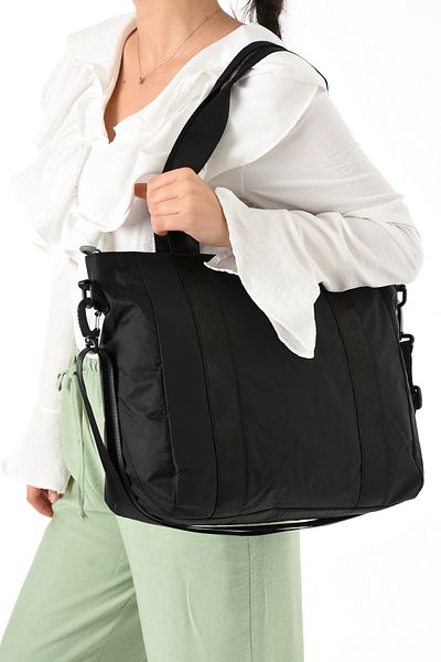 Sanmorris Sn-6008 Women's Water Resistant Parachute Fabric Hand and Shoulder Bag Black