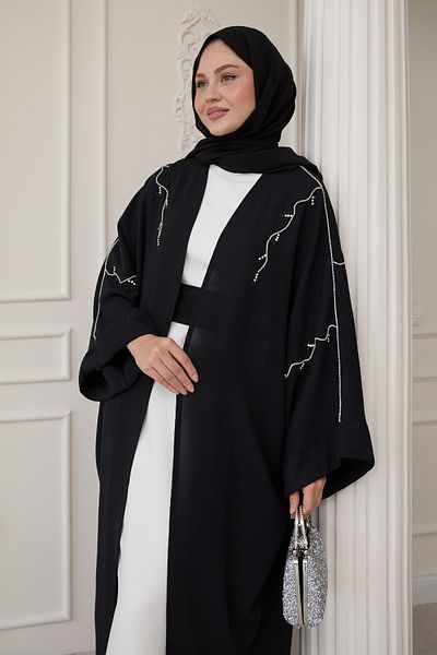 InStyle Black Stone Dress Abaya Ivy Pattern