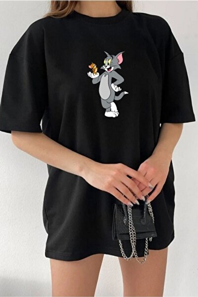 H&GHAMLEGİYİM - Tricou alb oversize cu imprimeu Tom și Jerry unisex