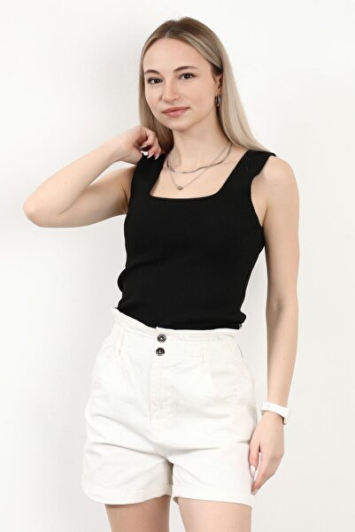 ribana Women's Tank Top Thick Strap Tank Top Thin Summer Square Neck Knitwear - Black White (Pack of Two)