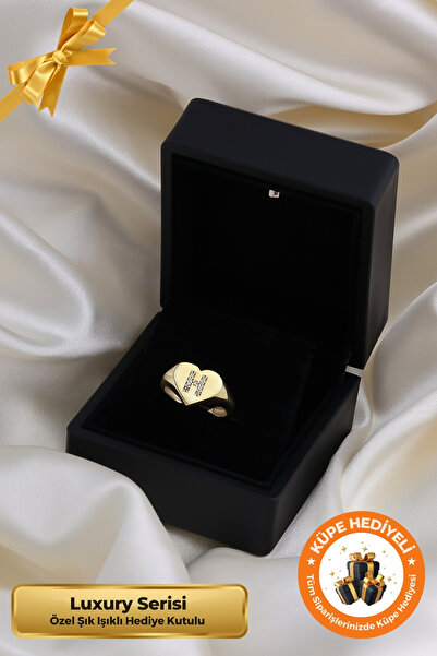 Lucente Jewellery Luxury Serisi Işıklı Hediye Kutulu H Harf 925 Ayar Gümüş Altın Kaplama Ayarlanabilir Harfli Yüzük