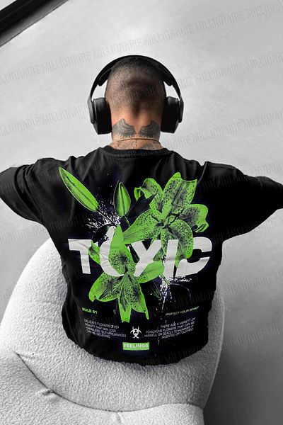 Millionaire Men's Black Toxic Oversize Fit Loose Wide Fit Loose Cut T-Shirt