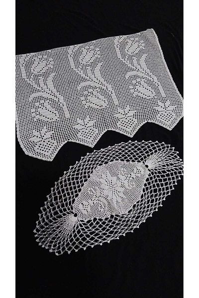 Papatyam Hand Knitted - Crochet 1 Piece (45X35) and 1 Piece (35X20) Lace/Vintage/Hand Yser Dowry Box