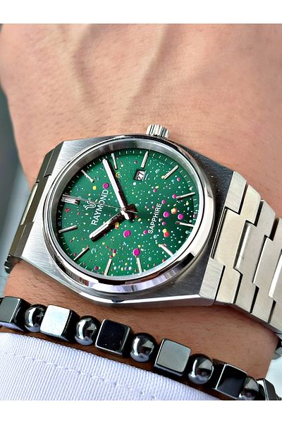 Raymond Silver Color Inside Color Case Cord Steel Elite Model Classic Men Wristwatch + Bracelet