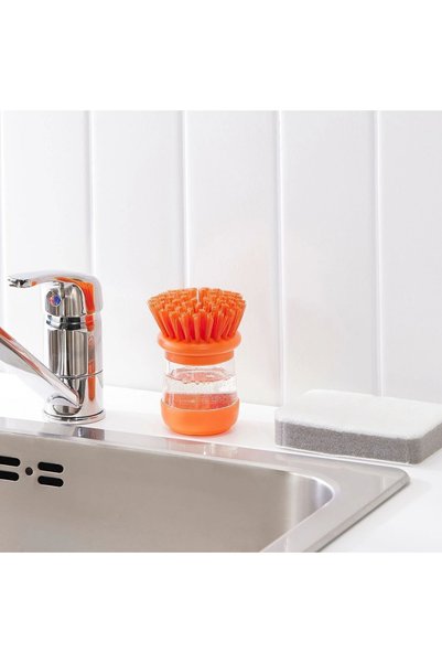 IKEA Videveckmal Brush with Detergent Container, Bright Orange - Belir Store