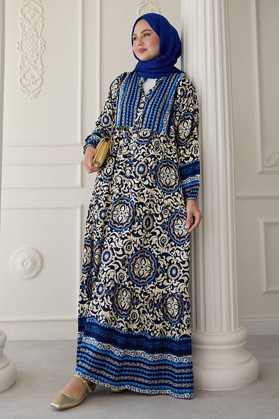 InStyle Φόρεμα Ebruli Ethnic Pattern Saks Blue Viscose