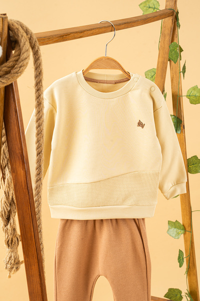 bombe Baby Kids Coffee Crew Neck Pants Sweat Cotton Comfortable 2 Piece Set Trend Fashion Bottom Top Set