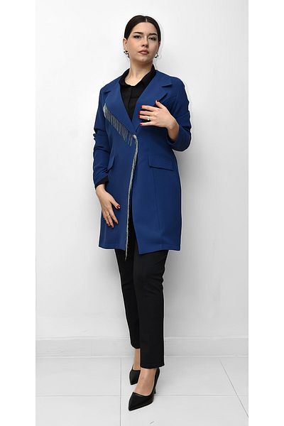 Şeker Portakalım سترة Selinada Fashion 405 باللون الأزرق النيلي غير مبطنة