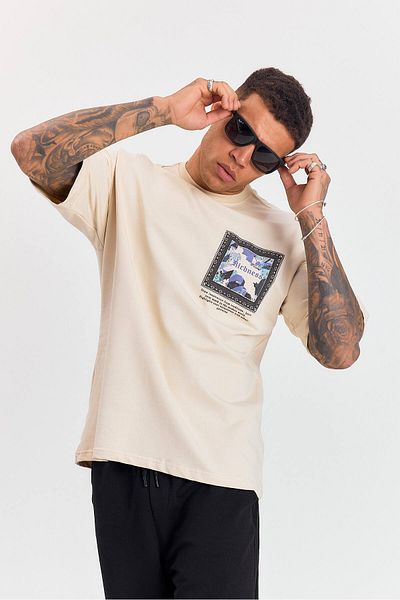 İLKCET MODA Ανδρικό μπλουζάκι με στάμπα Oversize