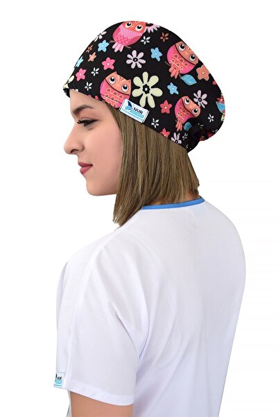 Nur Medikal Giyim Unisex Çiçekli Baykuş Desenli Cerrahi Bone Doktor Hemşire S...