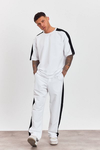 İLKCET MODA Unisex Oversize Striped Bottom Top Set