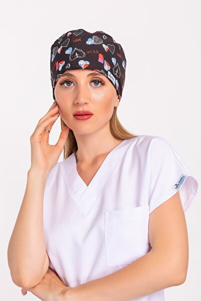 Nur Medikal Giyim Unisex Siyah Love Desenli Doktor Hemşire Hastane Cerrahi Bone
