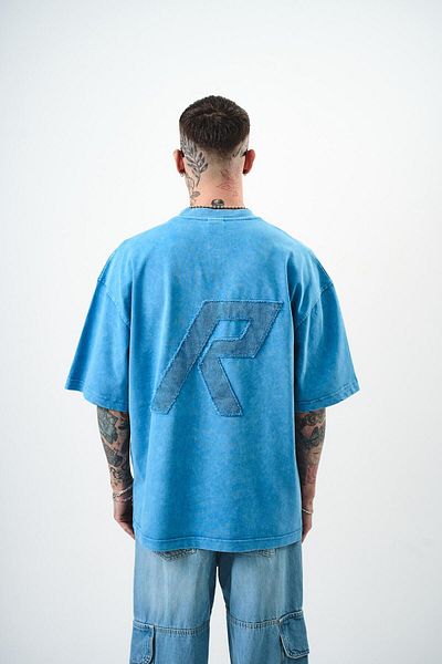 Respire Men's Blue Oversize Embroidered T-Shirt