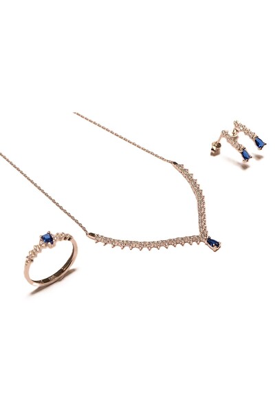 Hakan Güler Kuyumculuk 14 Ayar Altın Mavi Taşlı Damla Model Su Yolu Düğün-Nişan Seti