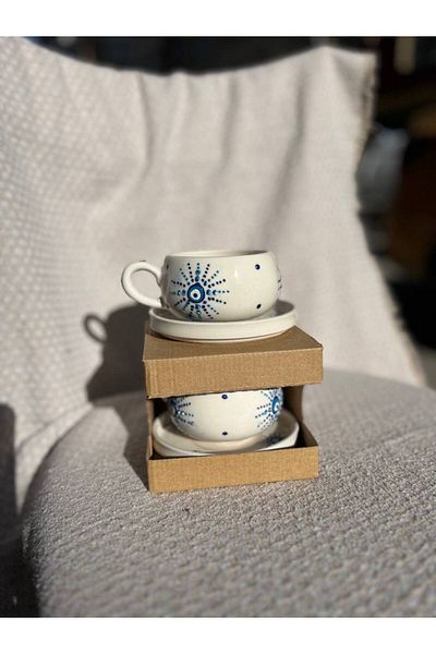 ColorCraft Evil Eye Bead Patterned Plate Ceramic Mug