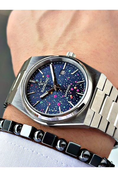 Raymond Silver Color Inside Color Case Cord Steel Elite Model Classic Men Wristwatch + Bracelet