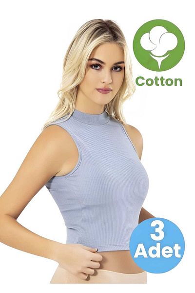 Tezzgelsin Tricou pentru femei, 3 piese, cu gât rotic, cu tampoane cu nervuri