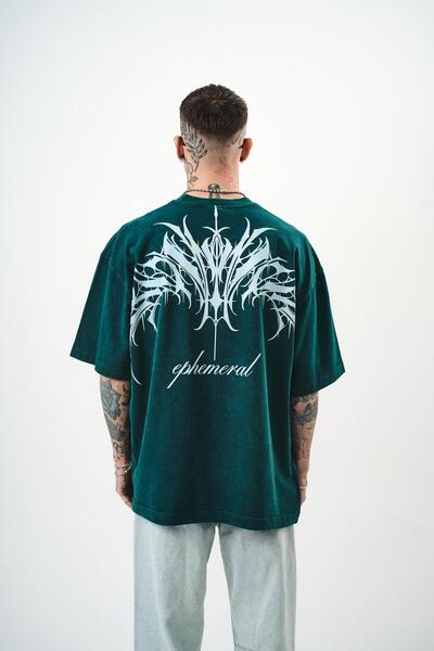 Respire تي شيرت رجالي كبير الحجم مطبوع وقابل للغسل باللون الأخضر