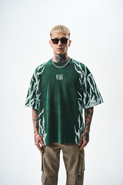 Respire Ανδρικό πράσινο μπλουζάκι Oversize War Printed Washable