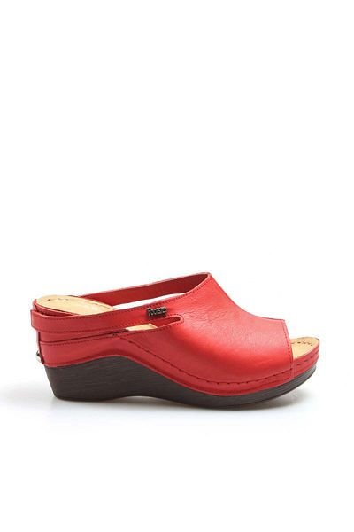 FAST STEP Genuine Leather Women's Wedge Heel Slippers 972Za1001