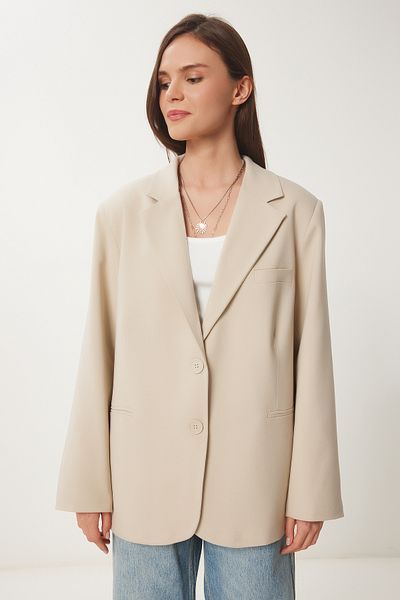 Lovelyİstanbul Oversize Blazer Jacket - Cream Lus0058