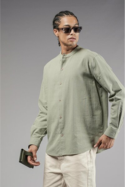 king brich Regular Fit Judge Collar Linen Shirt