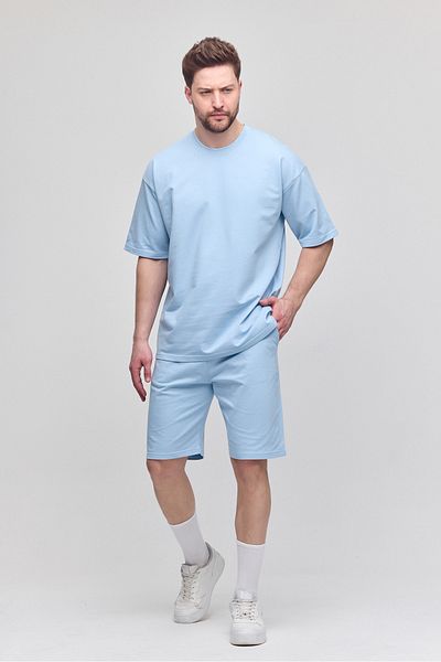 COMBİNE MİCHAİL Men's Set of 2 Relaxed Fit Comfortable Fit Lettering Unmarked Ice Blue Tracksuit Set