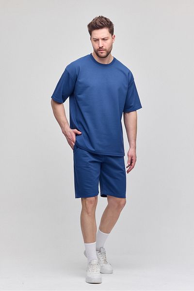 COMBİNE MİCHAİL Ανδρικό σετ 2 τεμαχίων Relaxed Fit Comfortable Fit Lettering Indigo αθλητική φόρμα χωρίς ασπρόμαυρο