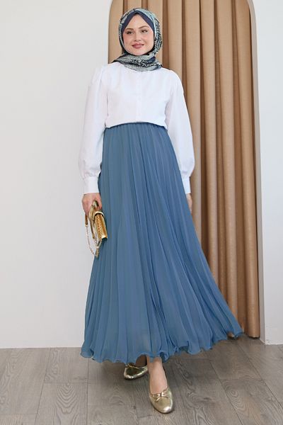 InStyle Flowing Curvy Indigo Chiffon Skirt