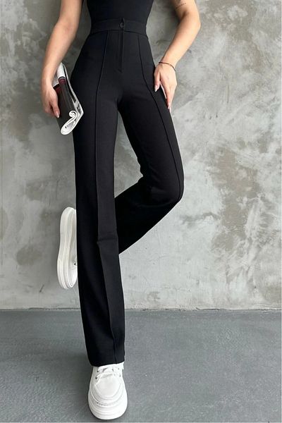 BILDEŞA Women's Black High Waist Slim-fit Flare Leg Palazzo Pants