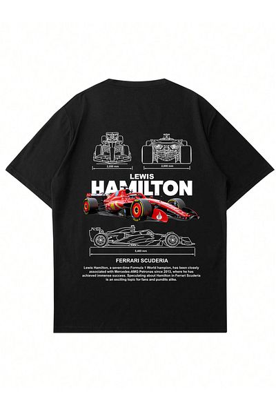 Mad&Calf Μπλουζάκι Unisex Lewis Hamilton με στάμπα με λαιμόκοψη