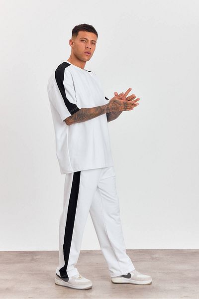 İLKCET MODA Unisex Oversize Striped Bottom Top Set