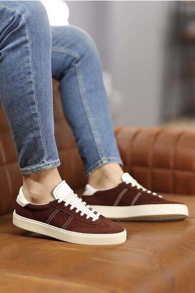 Shoetyle - Dark Brown Genuine Suede Lace-Up Men's Sneakers 666-3071