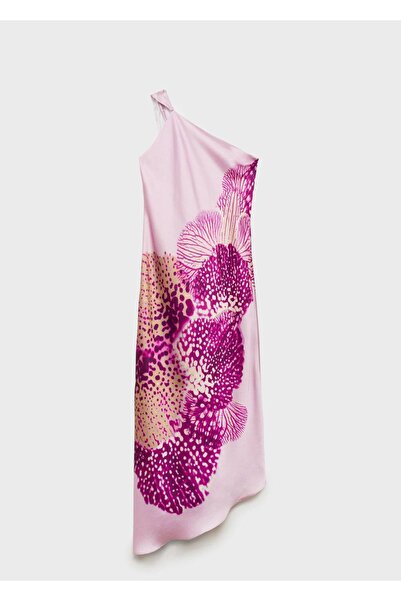 MANGO Woman Uzun Çiçek Desenli Saten Fularlı Elbise
