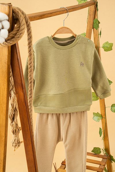 bombe Baby Kids Crew Neck Pants Sweat Cotton Comfortable 2-Piece Set Trend Fashion Bottom Top Set