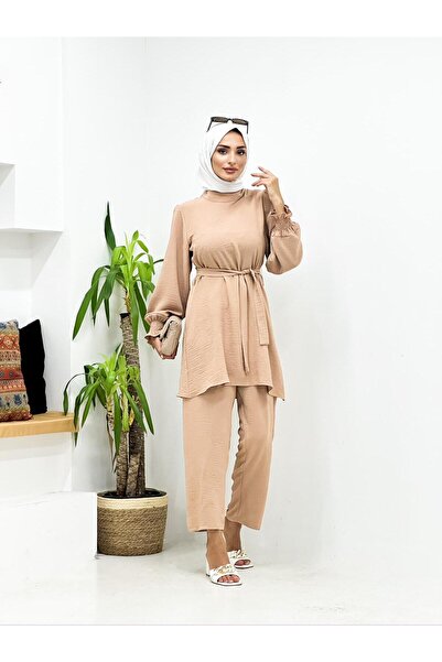 FUNDA Fashion طقم علوي وسفلي للحجاب بحزام وأكمام Aerobin للسيدات