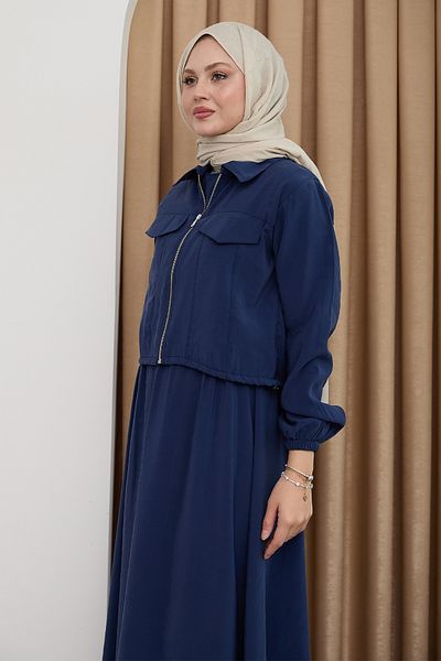 InStyle Navy Blue Jacket Zippered Dress