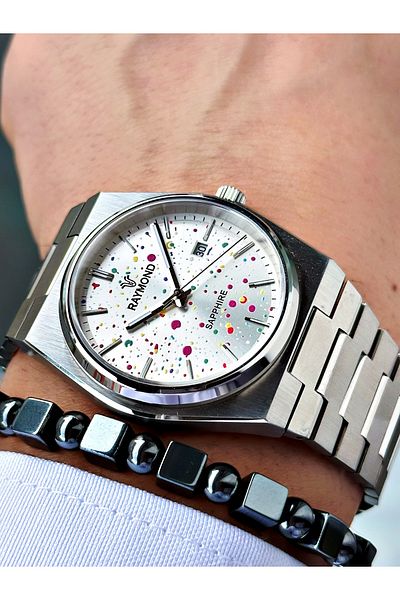 Raymond Silver Color Inside Color Case Cord Steel Elite Model Classic Men Wristwatch + Bracelet