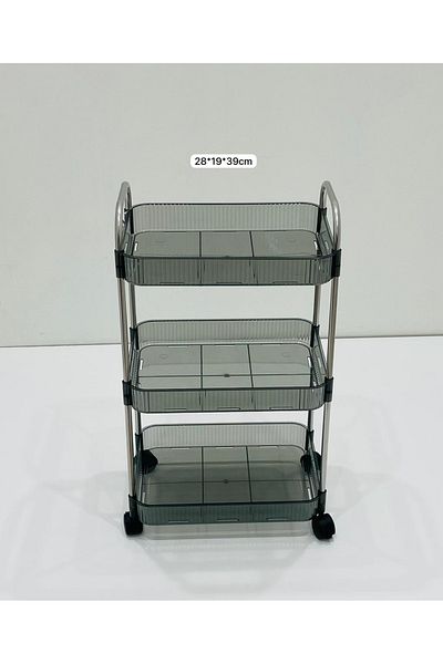 TrentonGCC Compact Three-Tier Rolling Storage Cart with Transparent Shelves