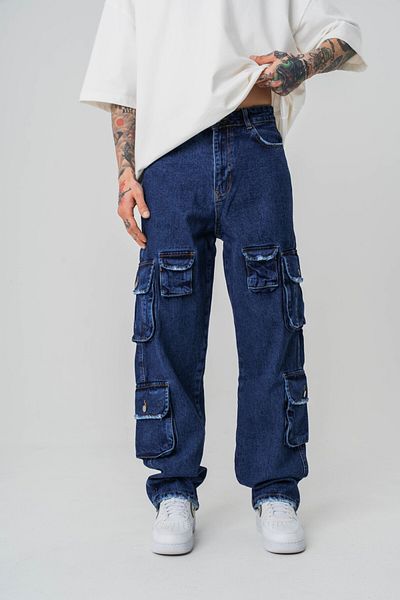 go gang own Pantaloni largi oversize din denim cu buzunar pentru reparator