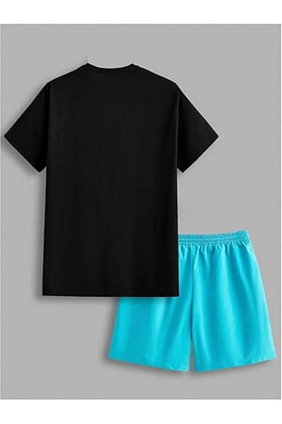 PENTHİLUS Set trening din 2 piese pentru bărbați, tricou grafic cu mânecă scurtă și pantaloni scurți cu șireturi