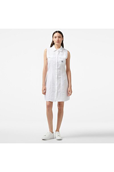 Calvin Klein Sleeveless Cotton Shirt Dress Elbise
